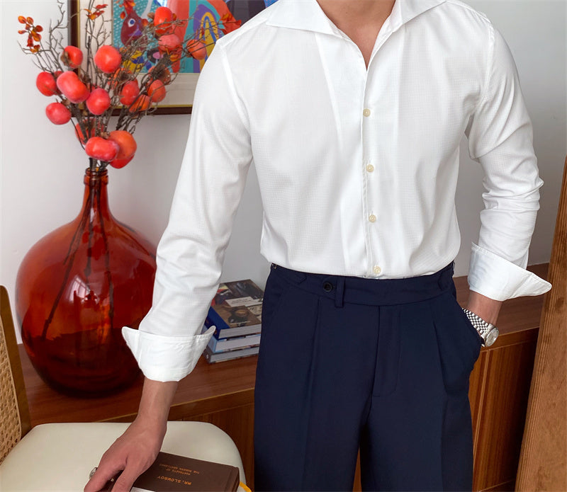 Thin Bamboo Fiber One Piece Collar Slim Long-sleeved Shirt For Men