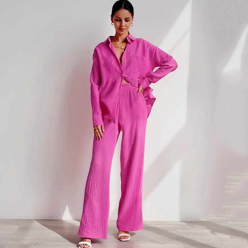 Shirt Crepe Cotton Pajamas Can Be Outer Wear Trousers Loose Two-piece Suit