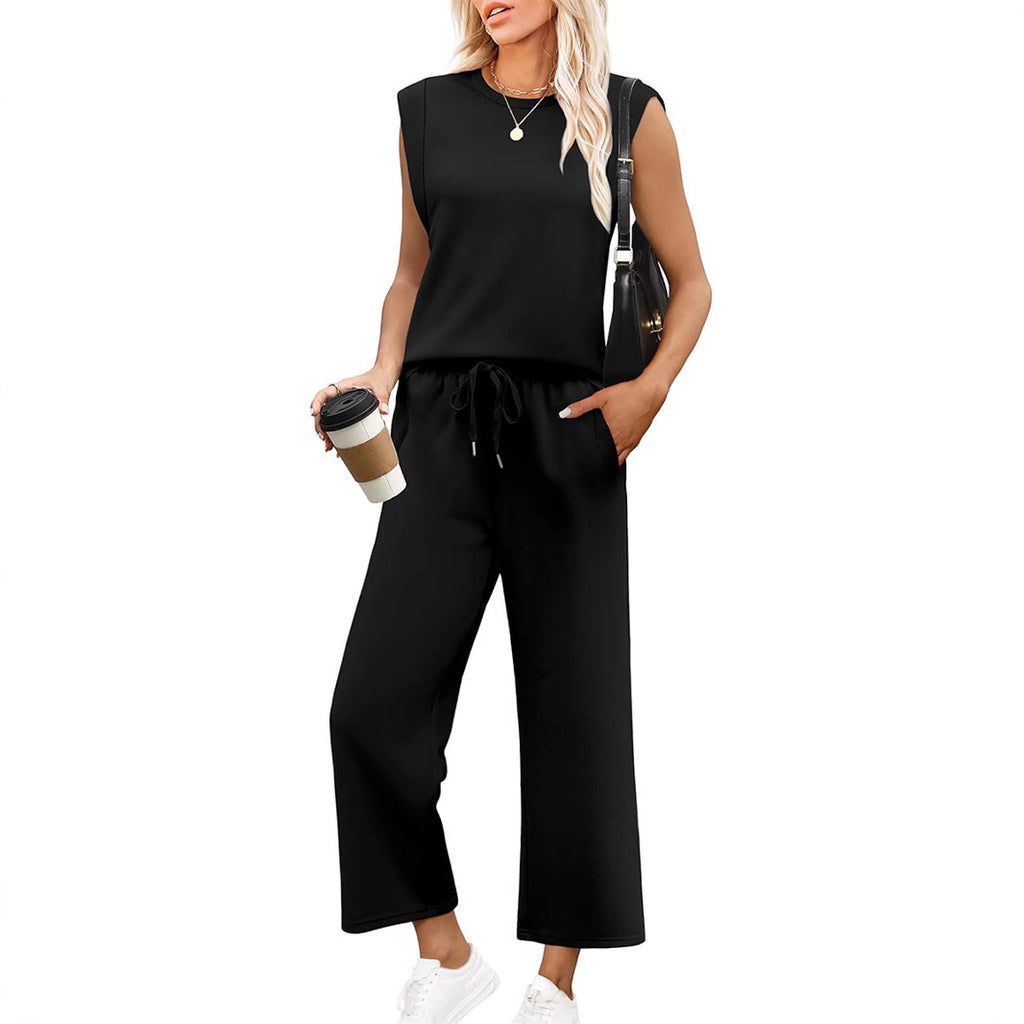Loose Sleeveless Suit Round Neck Vest Top Two-piece Pants