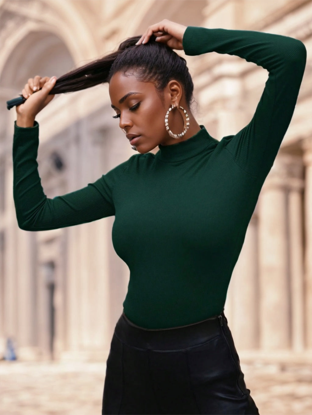 Women's Solid Color Half Turtleneck T-shirt
