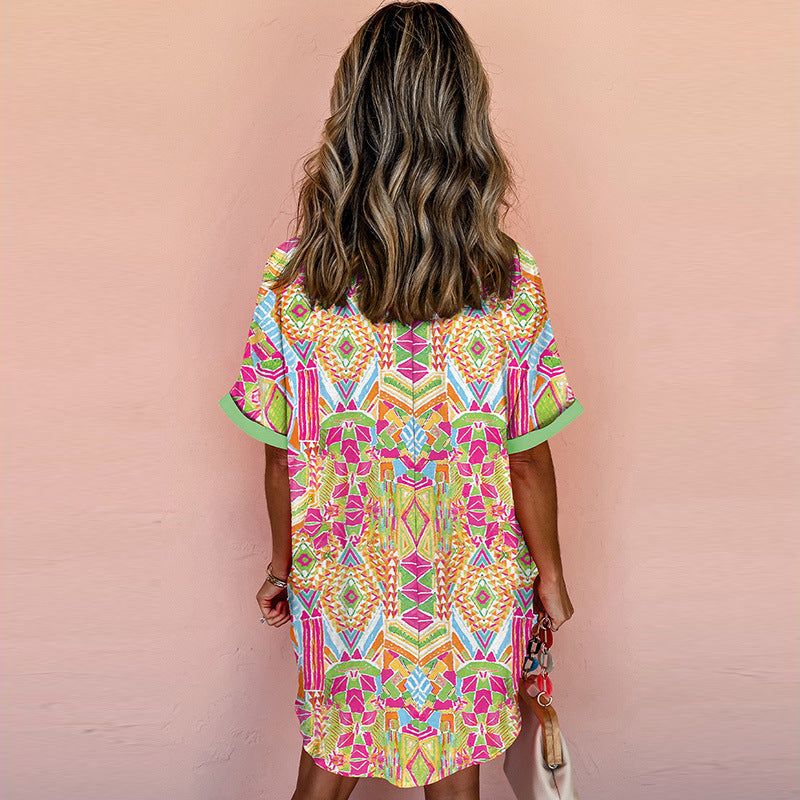 Fashion Geometry Pattern Printed Dress Women