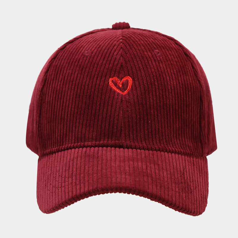 Spring And Autumn New Small Love Embroidered Corduroy Baseball Cap