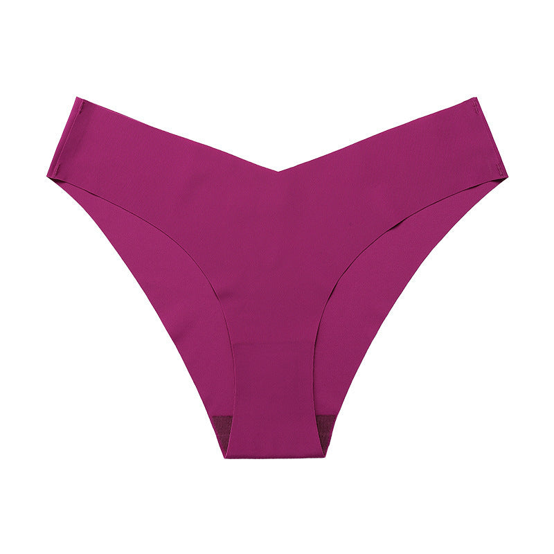 Seamless Ice Silk Underwear For Women With V-shaped Waistband. One-piece Pure Cotton Crotch Breathable Women's Briefs.