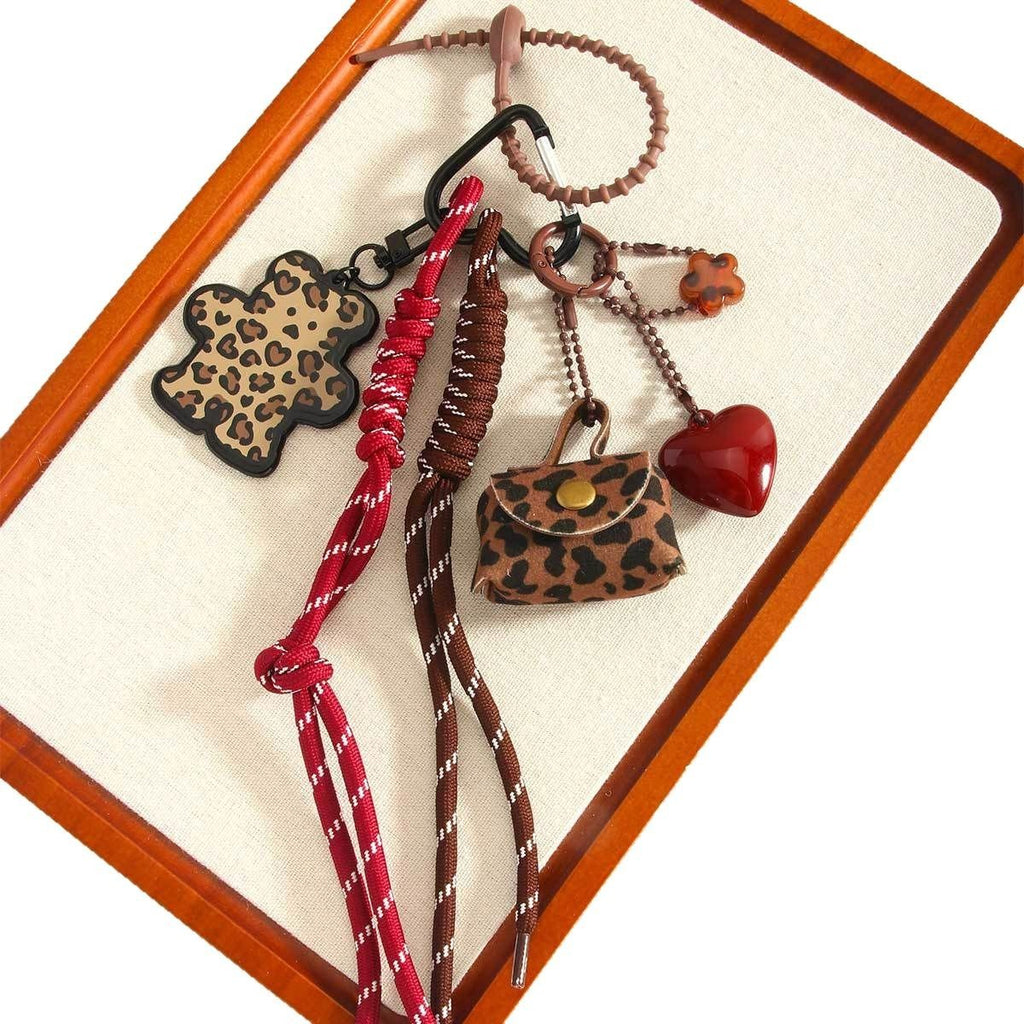 Leather Leopard Print Pouch Keychain Pendant