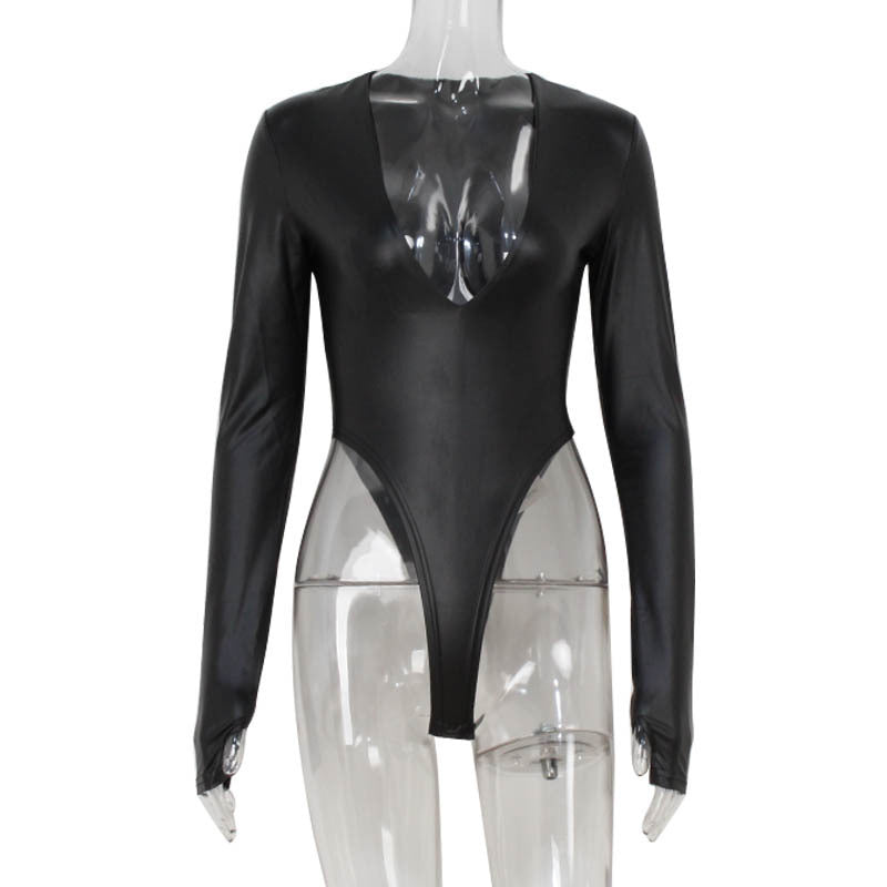 Long Sleeve Deep V Sexy High Waist Tight Body-shaping Pants