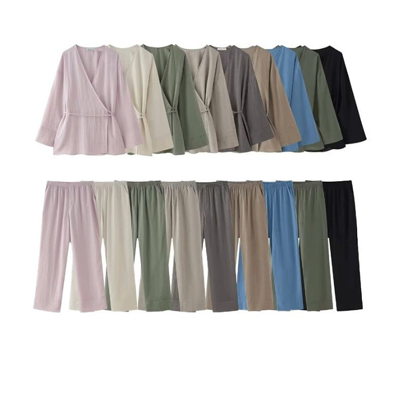 Casual Loose Tied Pajamas Trousers Suit