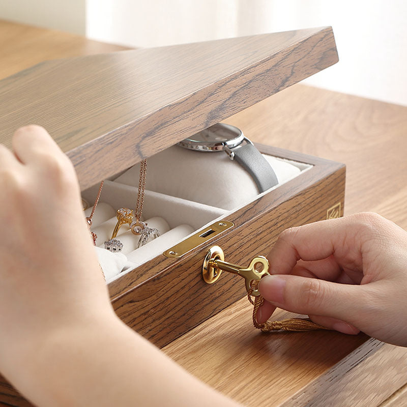 Simple Wooden Storage Jewelry Box With Lock
