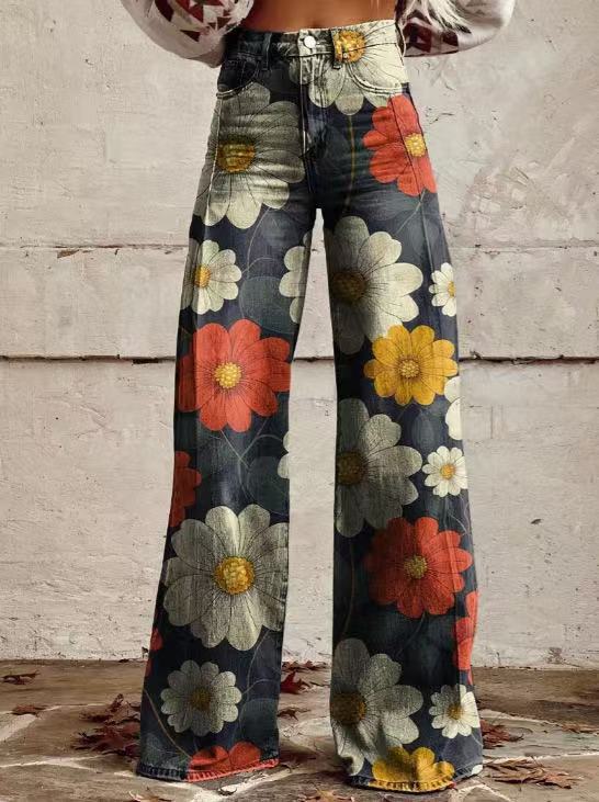 New 3D Thermal Transfer Speaker Simulation Denim Trousers Loose Pants All-matching