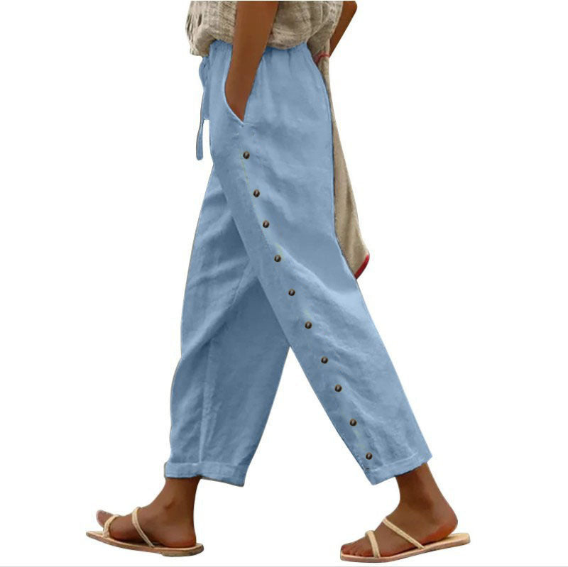 Women's Pants Elastic Waist Loose Casual Cropped Trousers
