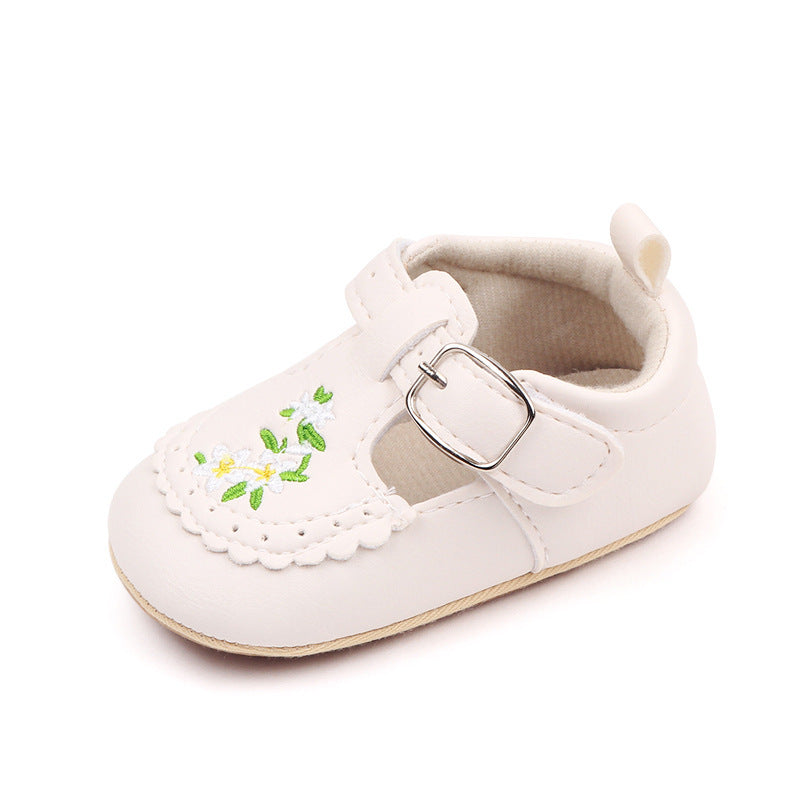 Baby Embroidered PU Leather Soft Bottom Non-slip Toddler Shoes