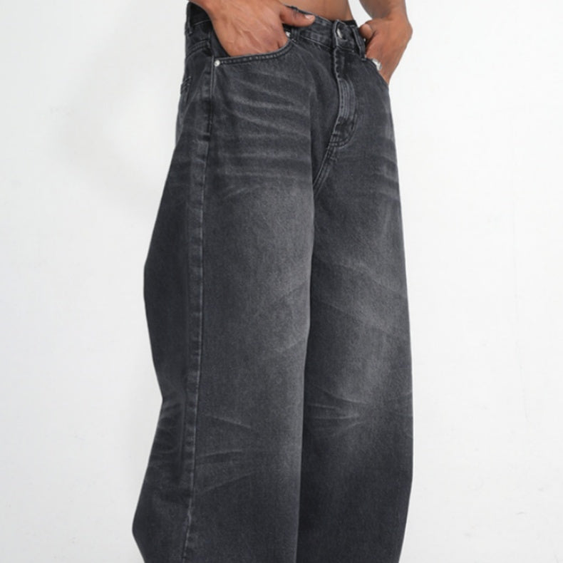 Casual Denim Trousers Loose Wide Leg Korean Style Retro Black