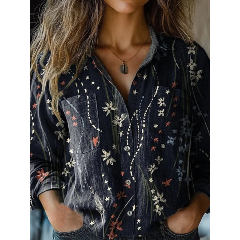 3D Printed Abstract Pattern Women's Long-sleeved Blouse