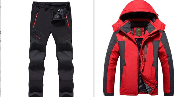 Fleece Padded Hooded Windproof Mountaineering Suit