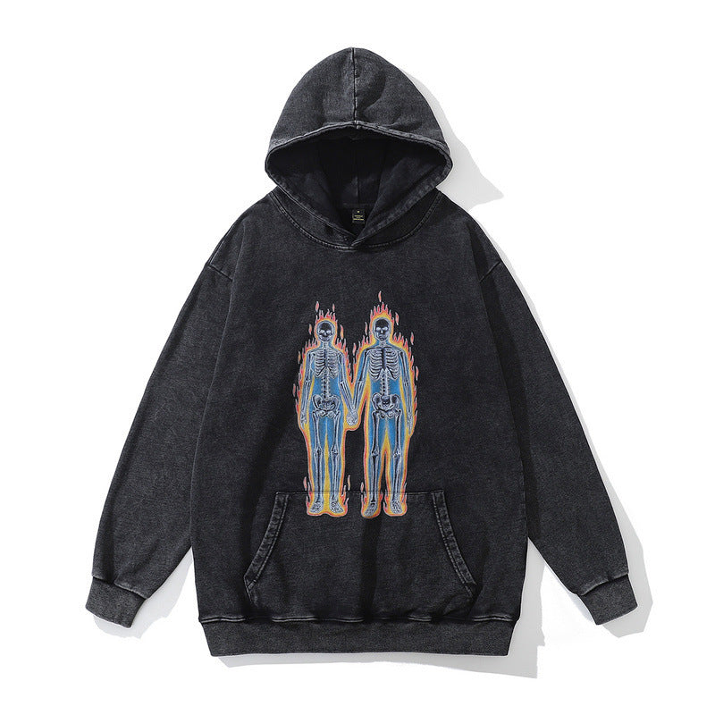 American Hip-hop Worn Wash Hoodie Loose