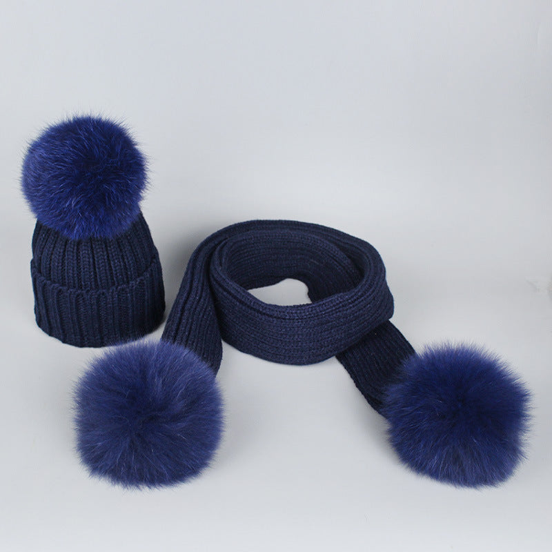 Knitted Hat Scarf Men's And Women's Autumn And Winter Warm Fox Fur Ball Wool Ball