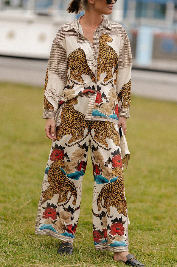 Women's Casual 3D Digital Printing Fashion Shirt And Trousers