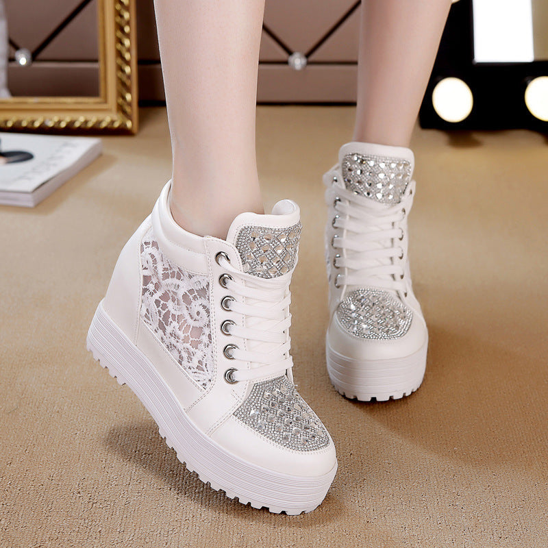 Lace Women's 8cm Mesh High-top Breathable Casual Shoes