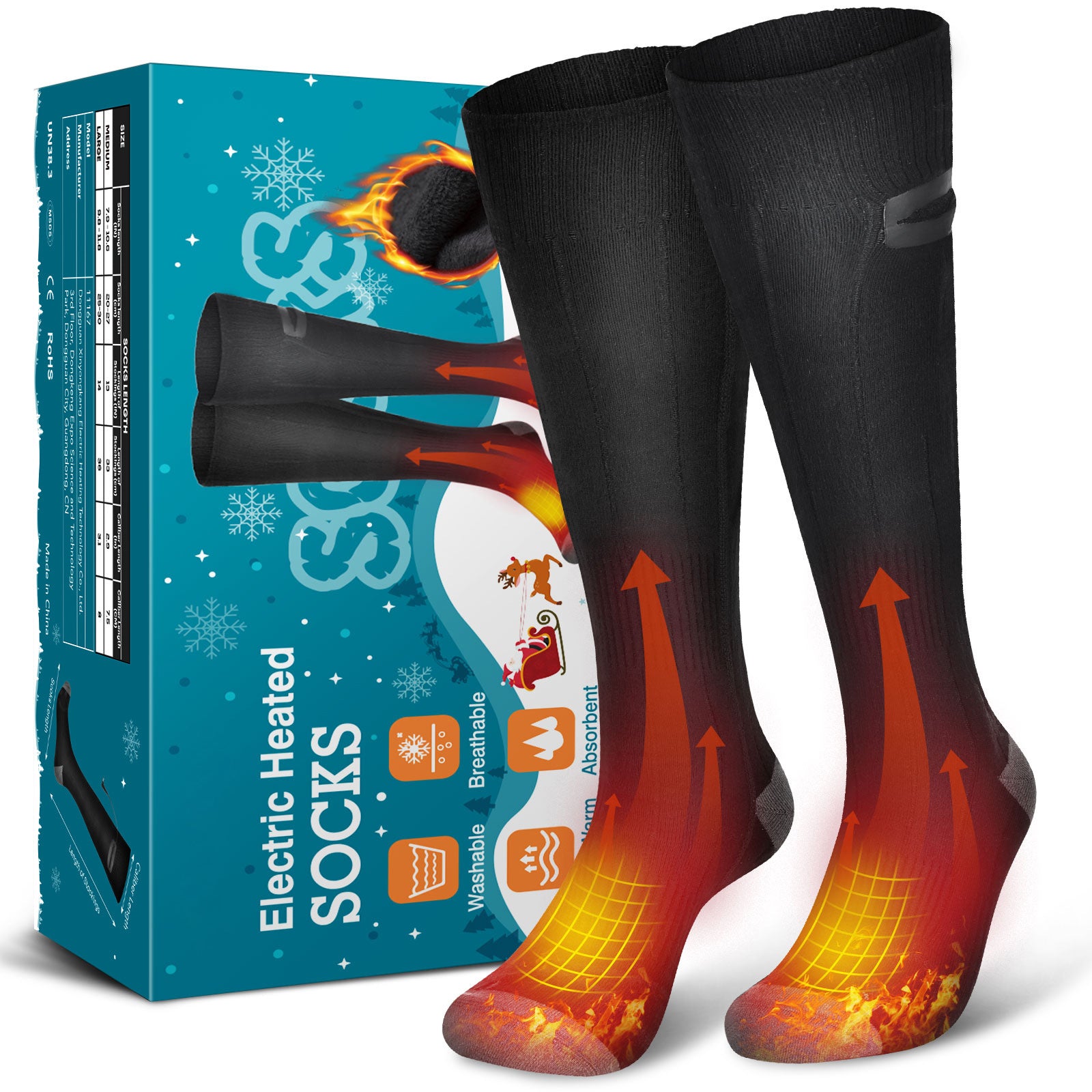 Outdoor Sports Battery Type Temperature Controlled Long Tube Heating Socks