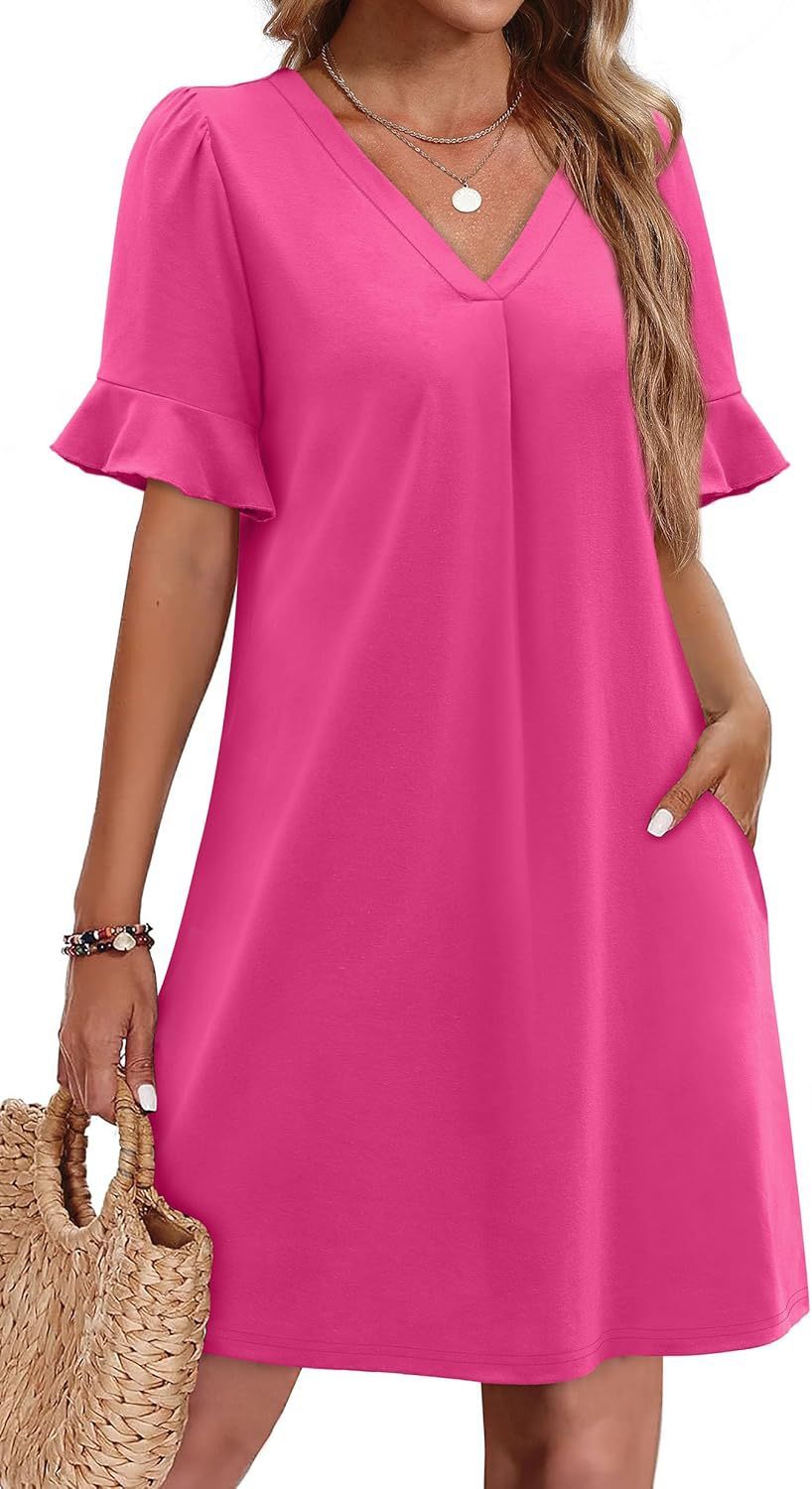 Women's V-neck Vacation Elegant Ruffled Dress With Pockets