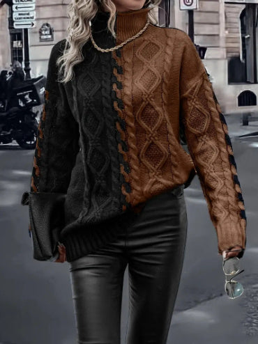 Fashion Color Contrast Black And White Splicing Knitwear Top