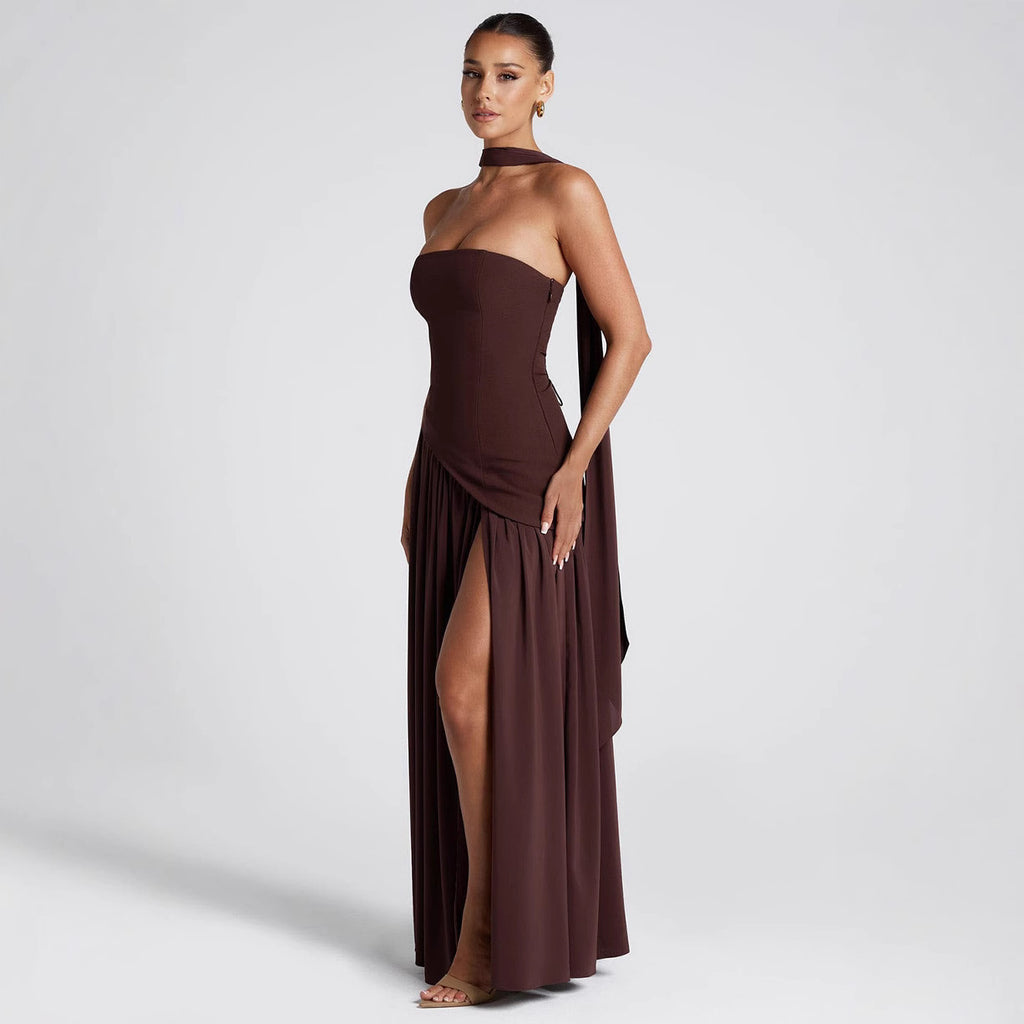 Spring And Summer New Color Matching Tube Top Sexy Off-the-shoulder Dress