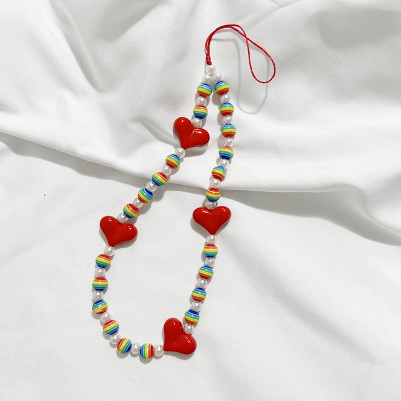 Love Phone Chain Lanyard Beaded Stripes