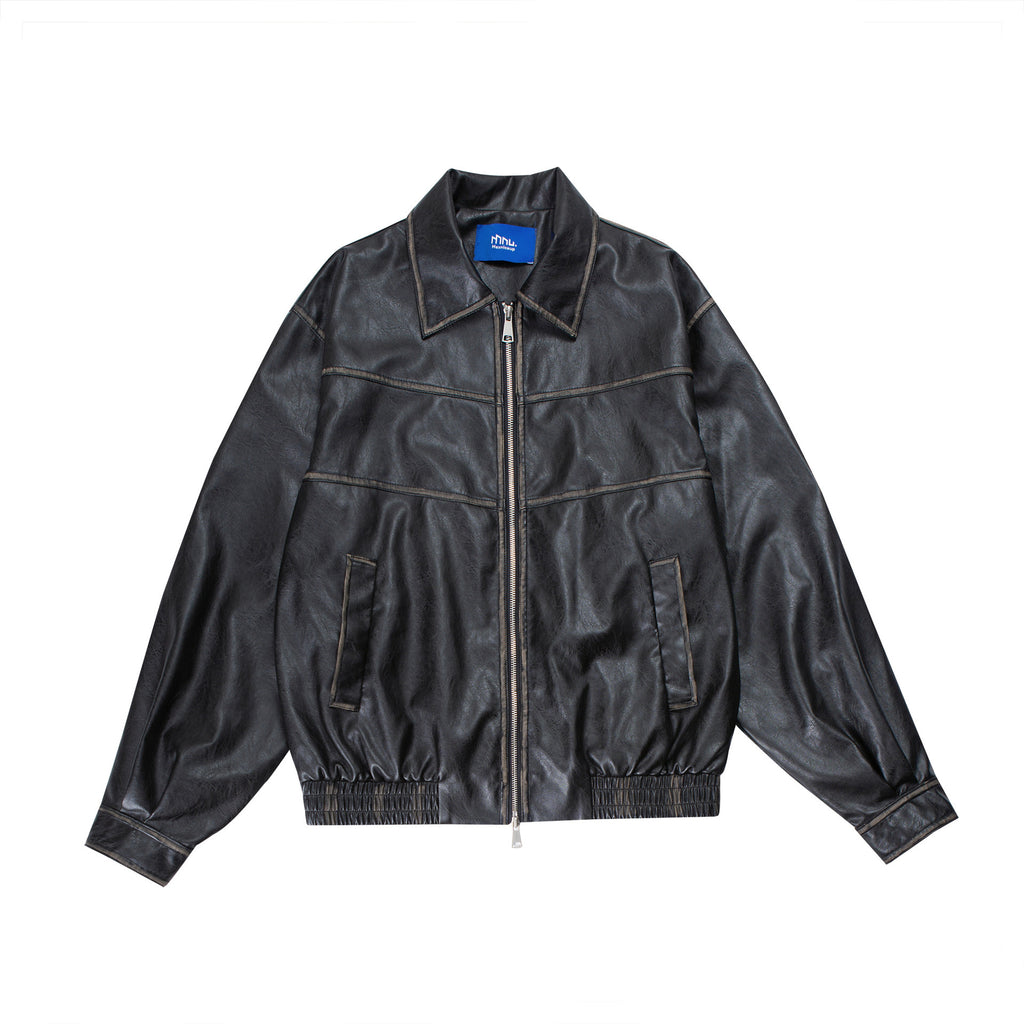 Lapel Motorcycle Pu Coat For Men
