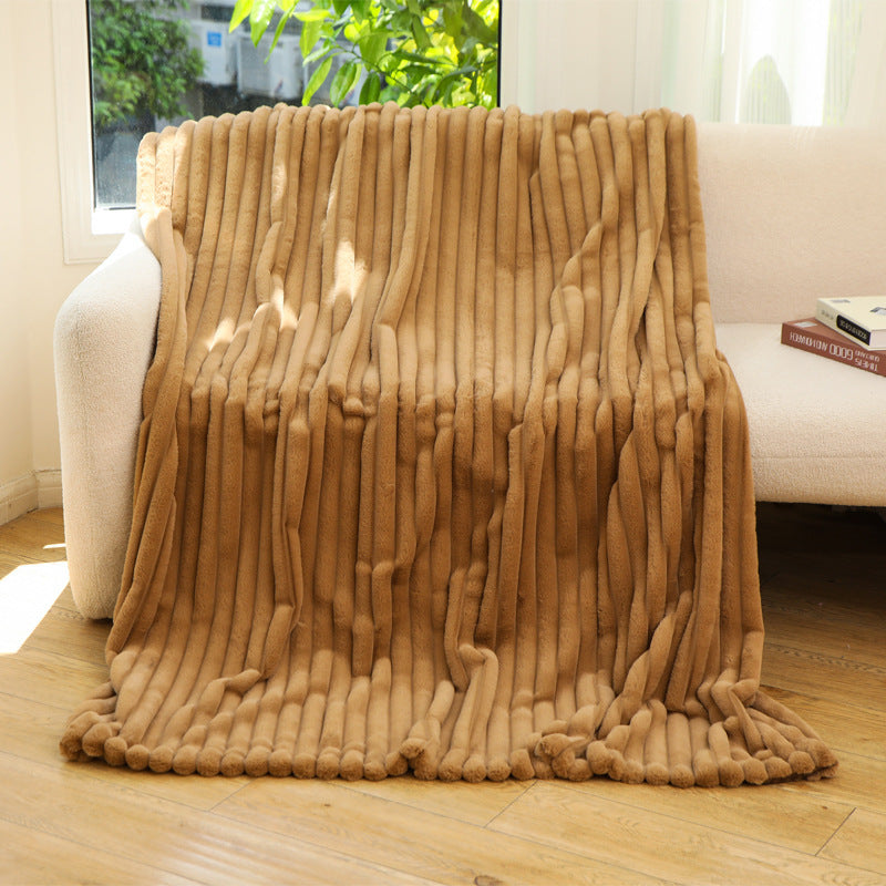 Striped Jacquard Rabbit Fur Blanket