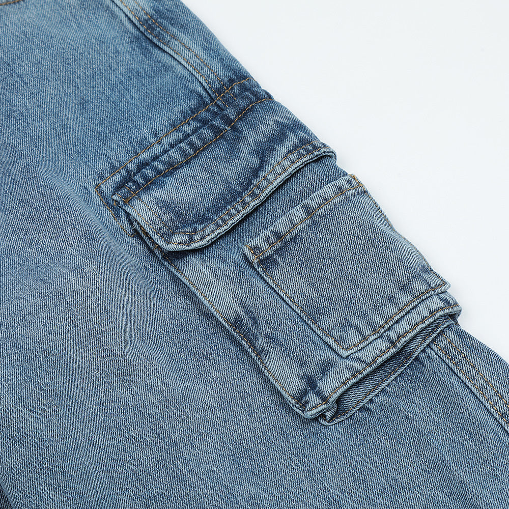 American Retro Multi-pocket Distressed Straight Cargo Pants Men