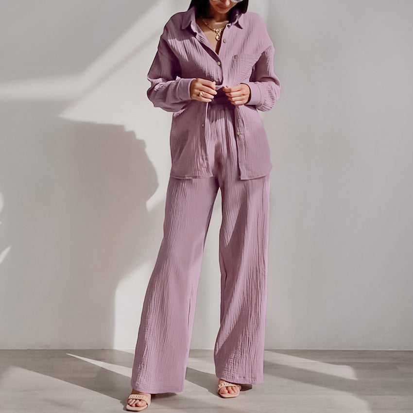 Shirt Crepe Cotton Pajamas Can Be Outer Wear Trousers Loose Two-piece Suit