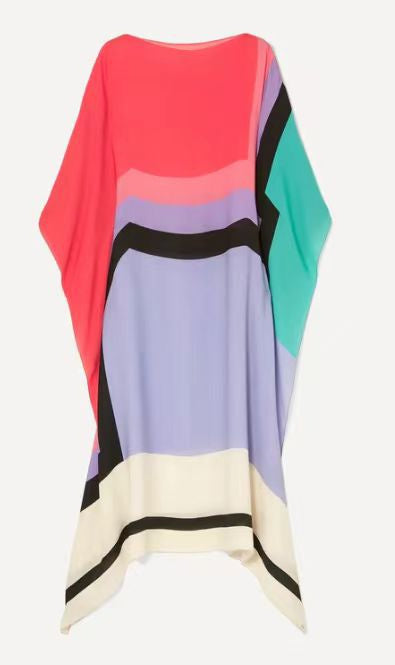 Women's Fashion Solid Color Printing Casual Slant Shoulder Length Dress