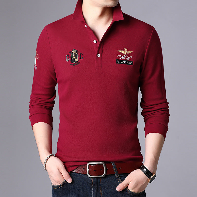 Casual Men's Long Sleeve T-Shirt Lapel Middle-aged