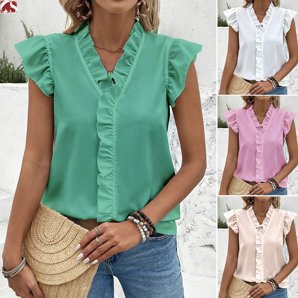 Summer Ruffle Blouse Women's Short Sleeve
