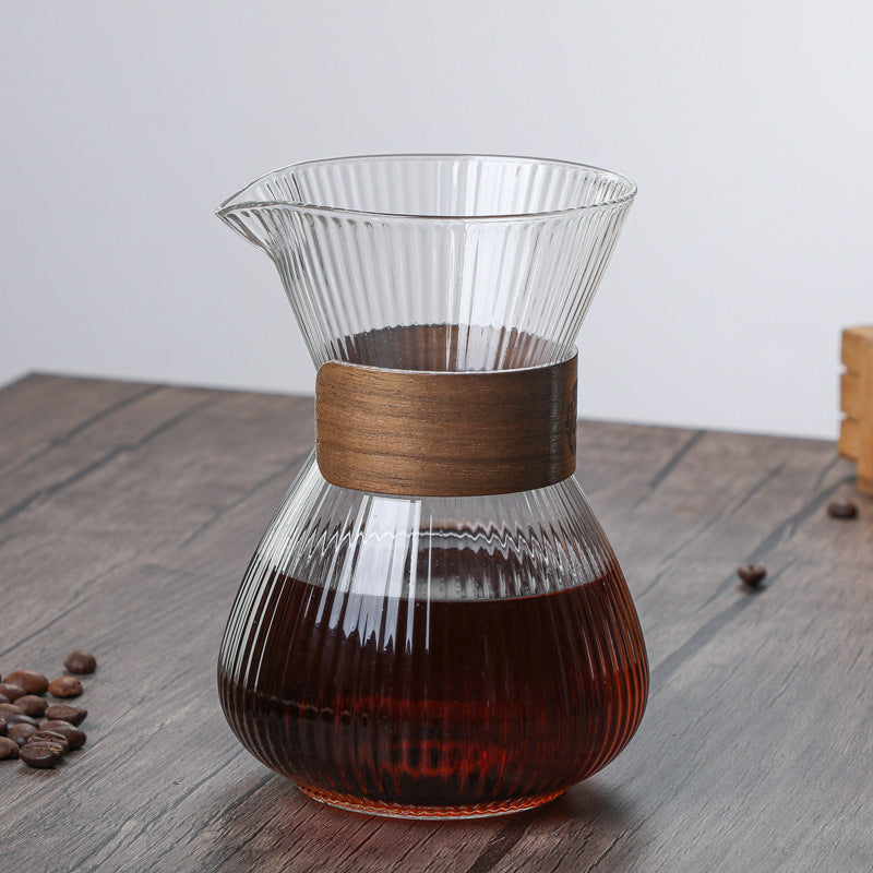 Hand-washed Glass Striped Coffee Pot Household With Filter Filter Cup Suit