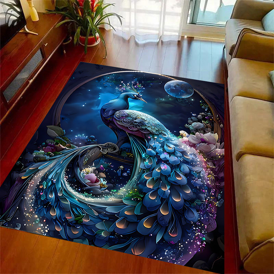 Blue Peacock Living Room Non-slip Absorbent Carpet Mat
