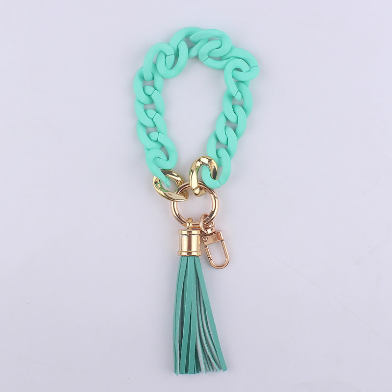 Leather Tassel Acrylic Bracelet Keychain
