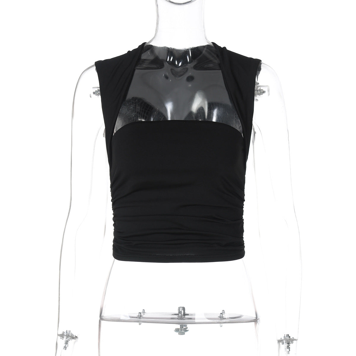 Square Collar Sleeveless Vest Pleated Tight Top T-shirt