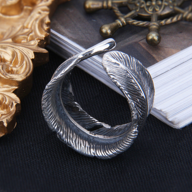 S925 Sterling Silver Feather Ring Creative Personality