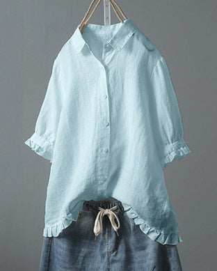 Women's Casual Single-breasted Ruffled Shirt
