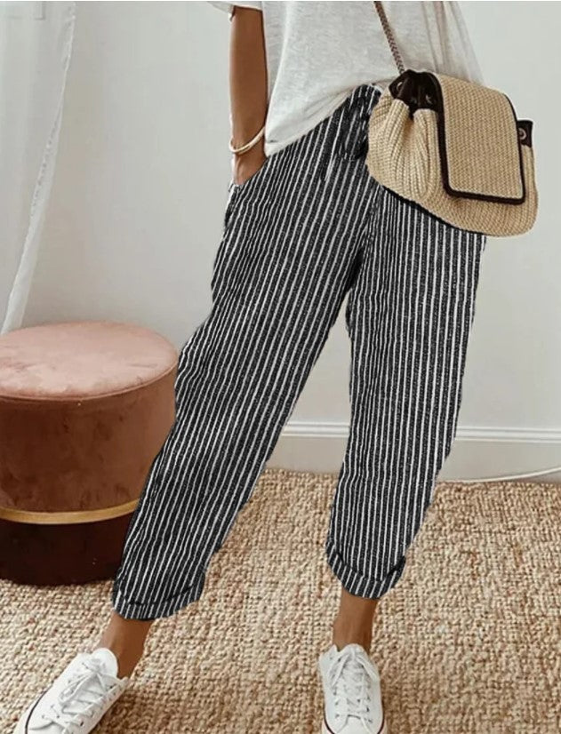 Summer Stripes Casual Pants Loose Elastic Waist Women