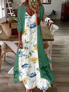 Two Piece Set Of Half Sleeved Printed Casual Retro Sexy Dress