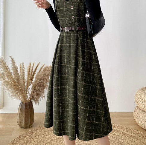 French Vintage Fashion Temperament Tweed Undershirt Dress