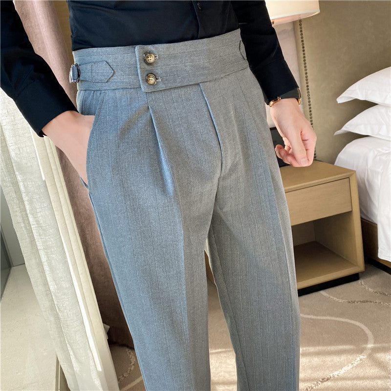 Men's Italian Striped Casual High Waist Business Casual Pants