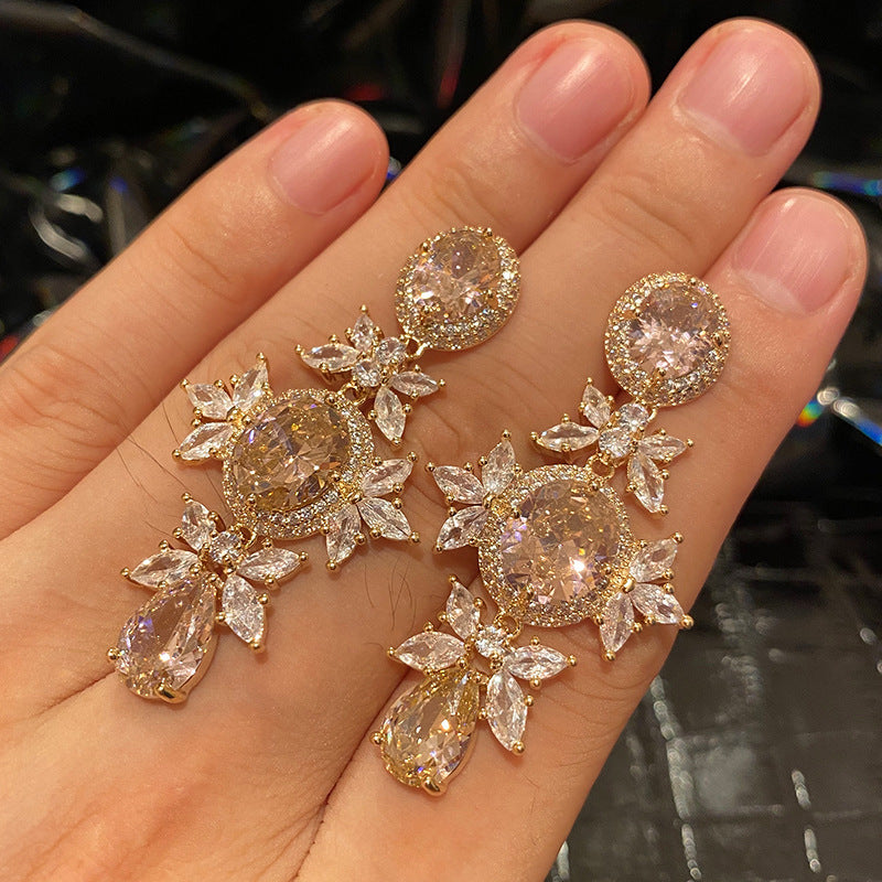 Large Diamond Crystal Flower Earrings Luxurious And Elegant