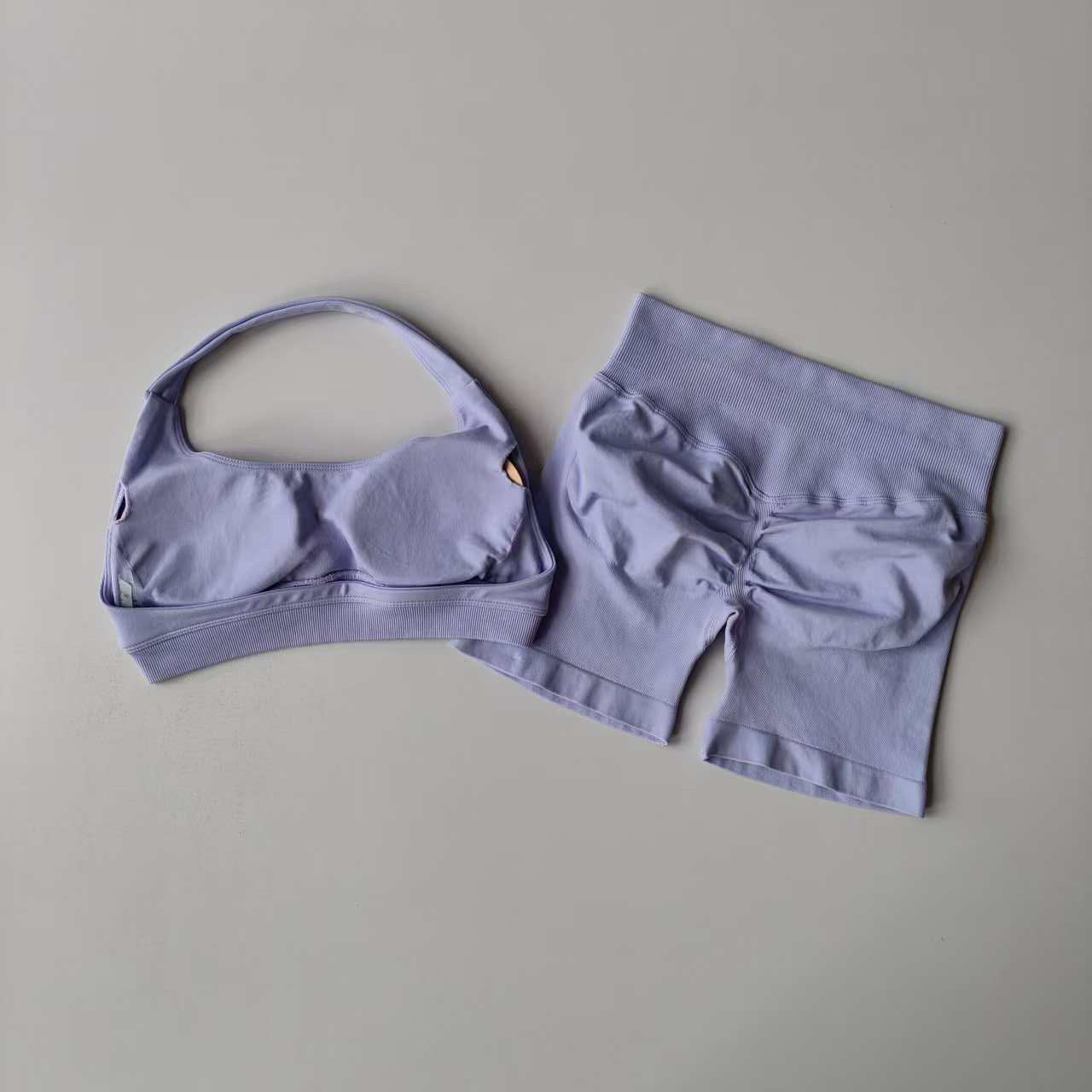 Halter Backless Bra High Waist Peach Sports Shorts Suit