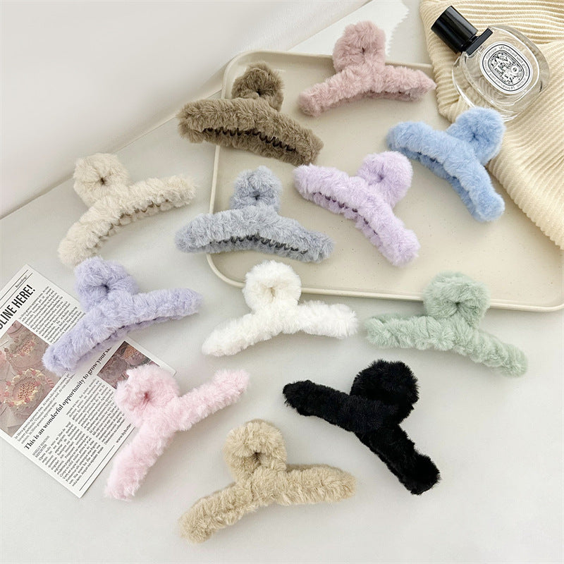 Korean Style Solid Color Plush Shark Clip Headdress