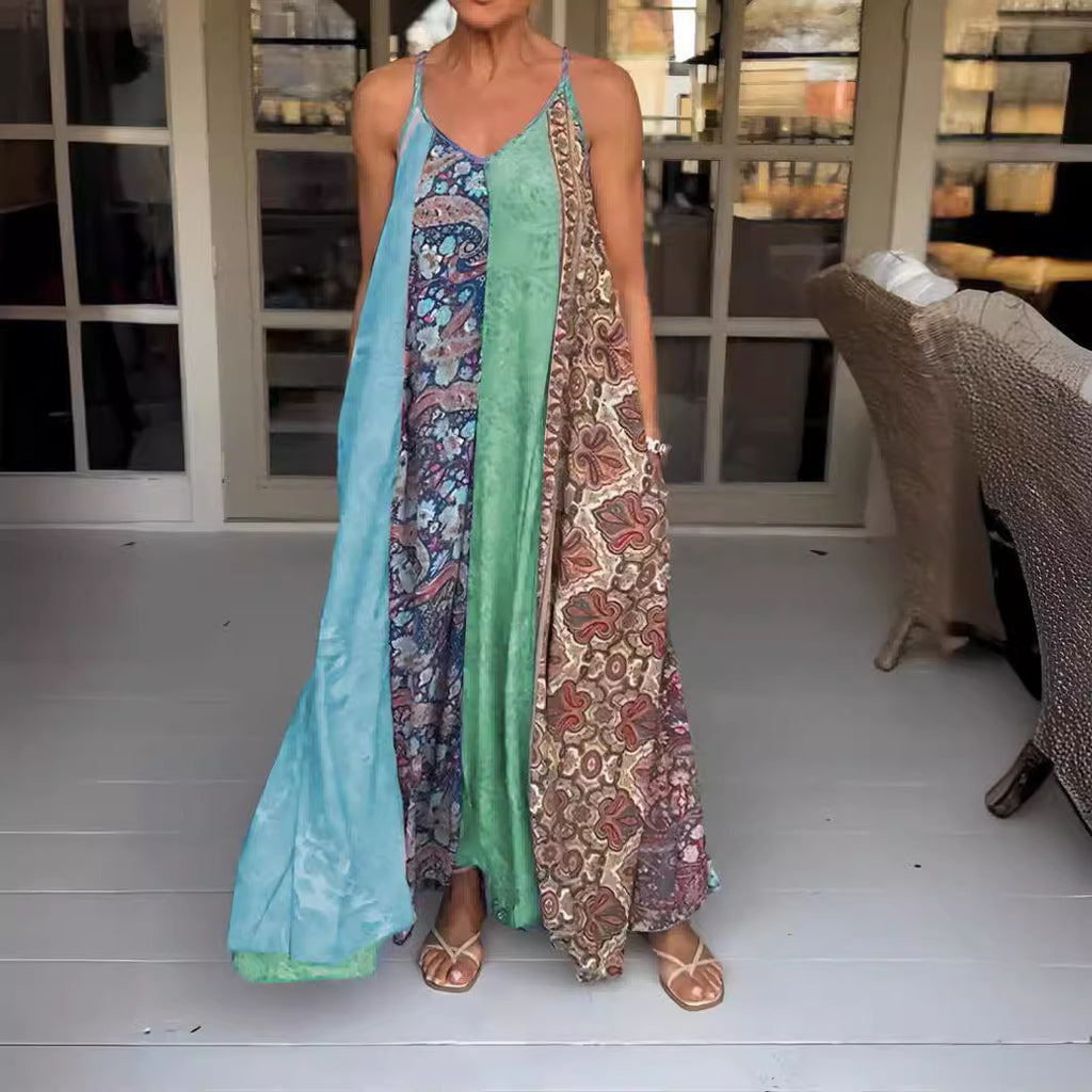 Multicolor Printing Multi-color Vacation Spaghetti Straps Long Skirt Large Swing Skirt