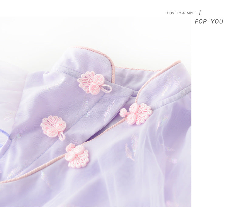 Baby Girl's Antique Style Buckle Mesh Feather Triangle Rompers Infant Onesie Dress