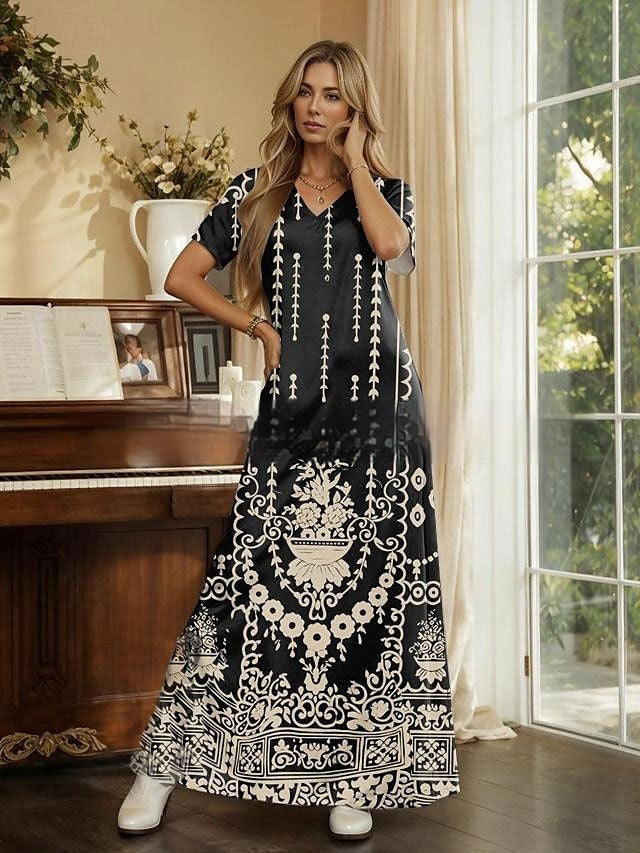 Women's Fashion Summer Printed V-neck Dress