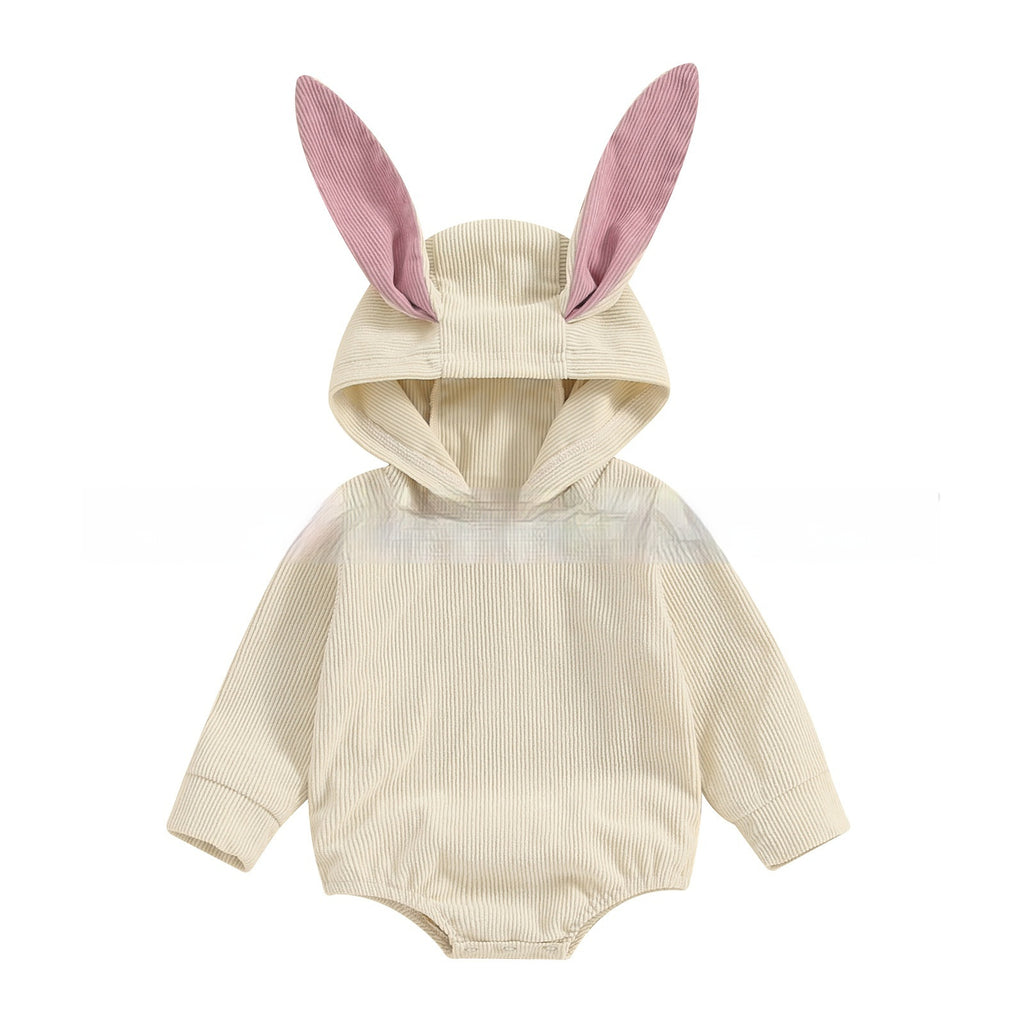 Boys And Girls Long Sleeve Corduroy Hooded Rabbit Ear Romper